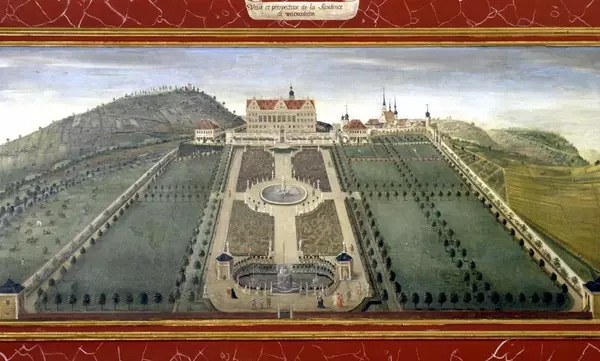 Schloss Weikersheim mit Gartenanlage, Lambrisbild im Rittersaal, Schloss Weikersheim