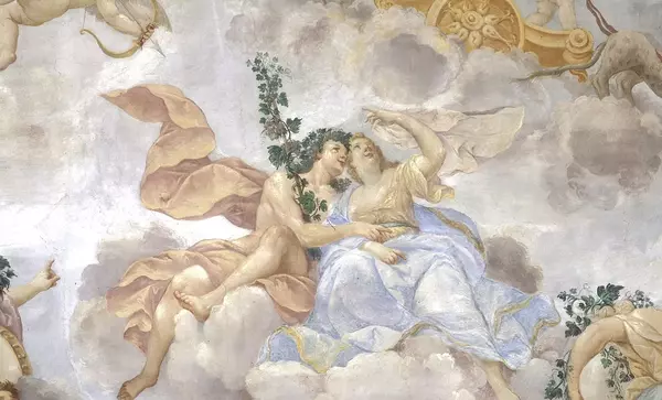 Bacchus und Ariadne, Ausschnitt aus Deckengemälde im Appartement der Markgräfin, Residenzschloss Rastatt