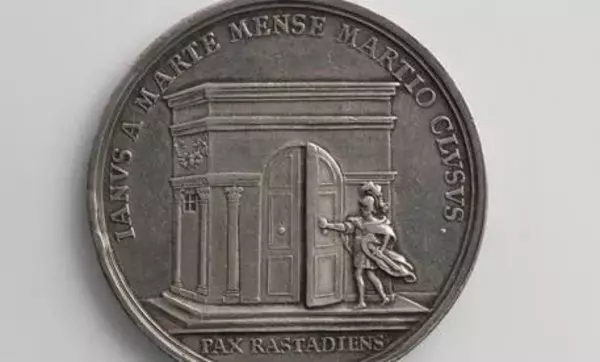 Medaille auf den Frieden von Rastatt (Rückseite), hergestellt von Georg Friedrich Nürnberger 1714
